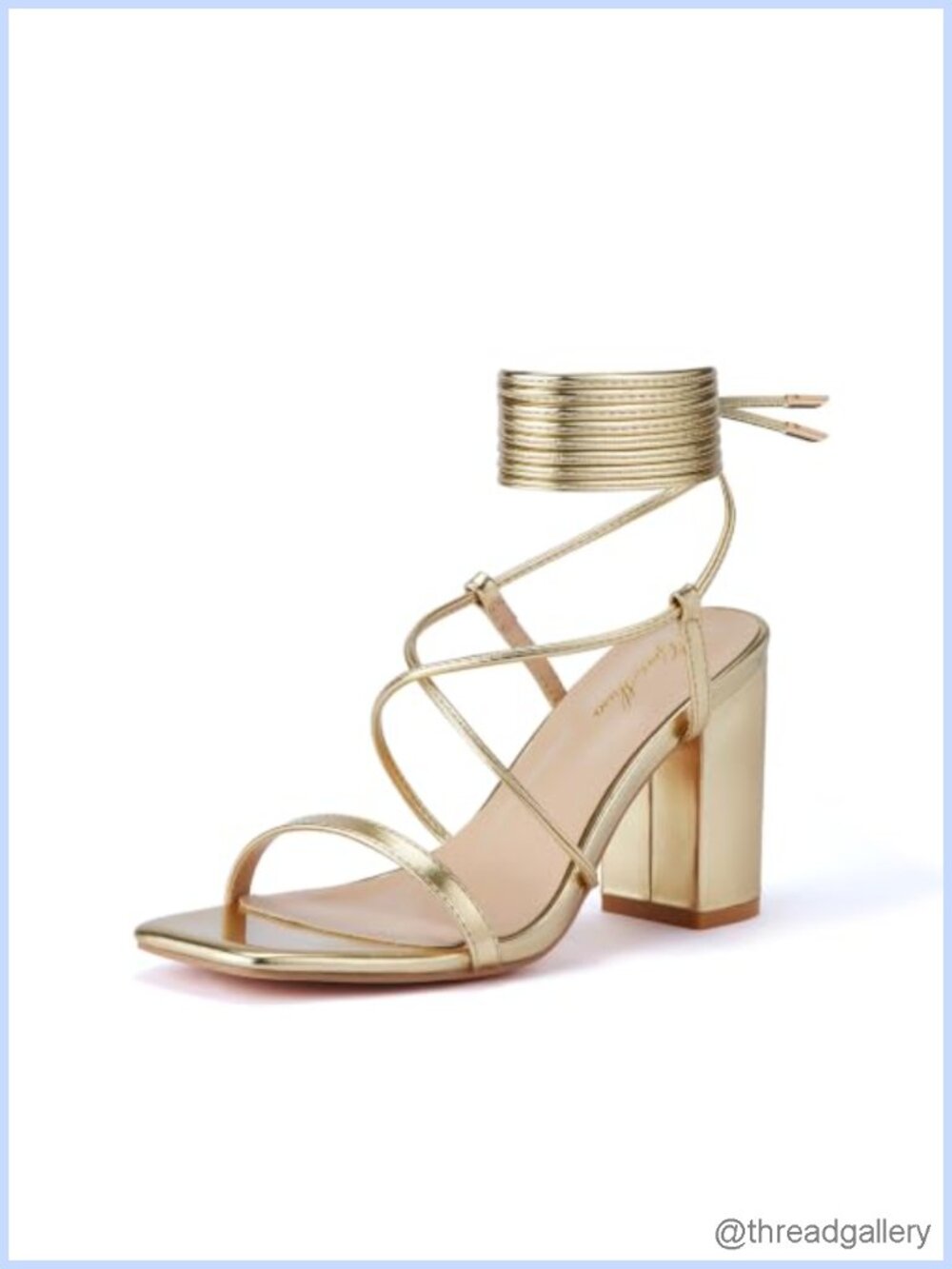 Women's Lace Up Chunky Block Heel Square Toe Sandals Ankle Wrap Dress Shoes